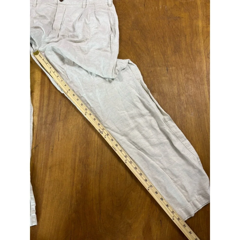 VINTAGE Chaps Ralph Lauren Pants Men 37x33 Beige Linen Blend Baggy Loose Trouser